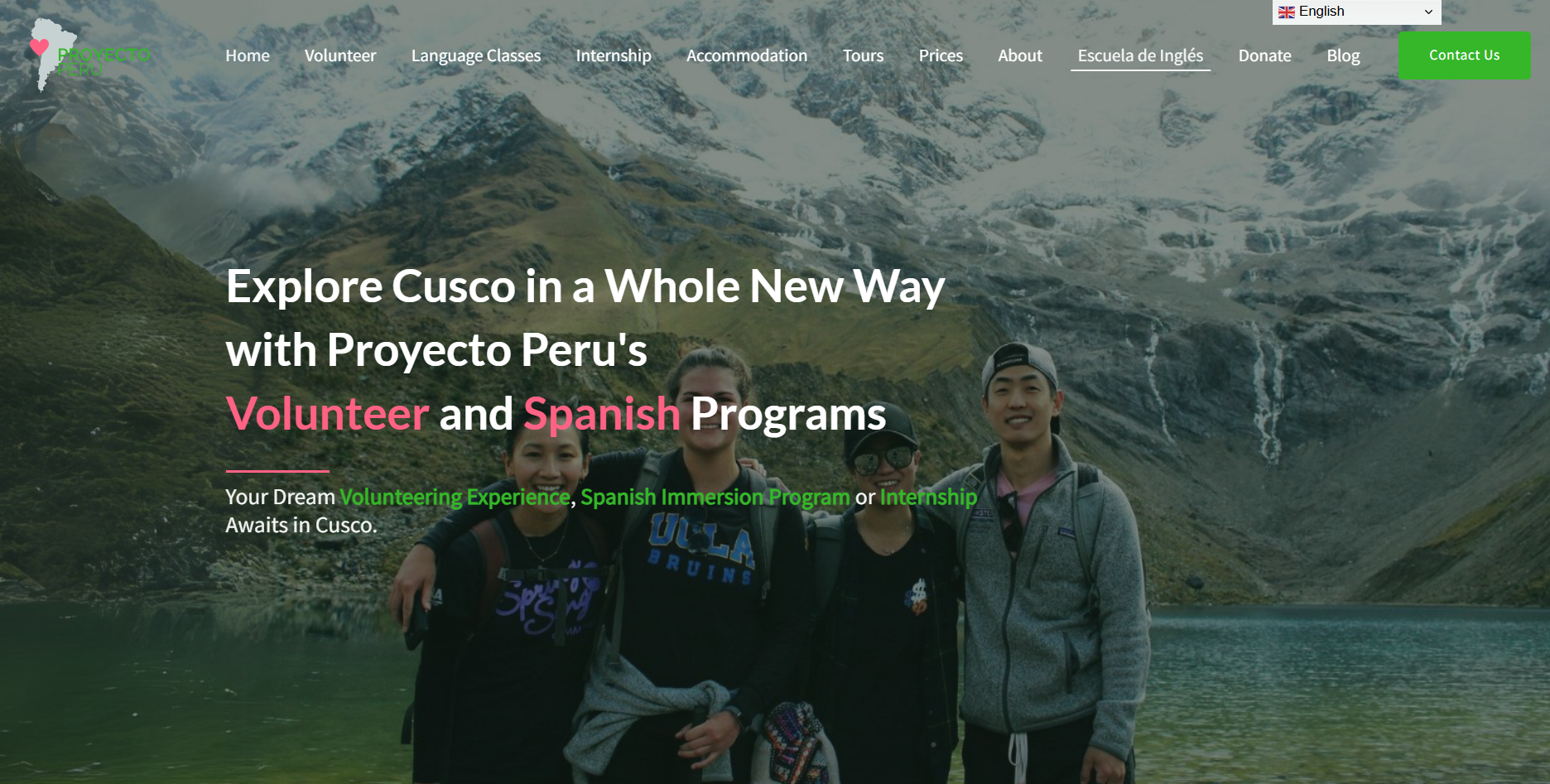 Screenshot of Proyecto Peru Centre website home page designed by Horizon Forge Atlas